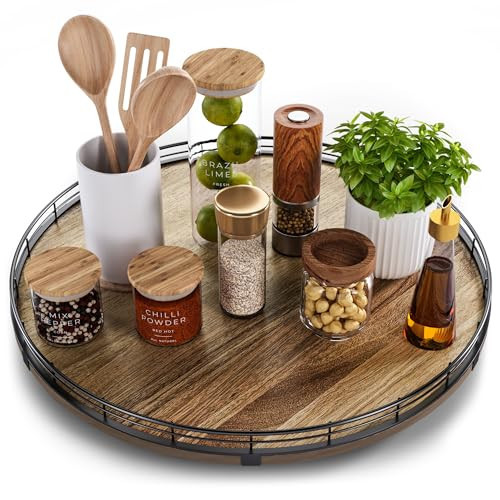 Acacia Wood 18" Lazy Susan Turntable Organizer for Table Top, Farmhouse Large Round Lazy Susan for Cabinet Kitchen Centerpieces Dining Table, for Condiments Charcuterie, Bathroom Vanity Tray Decor | Amazon (US)