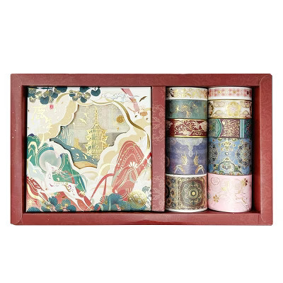 Wrapables Decorative Gold Foil Washi Tape and Sticker Set for Stationery, Diary, Card Making (10 Rolls & 10 Sheets) Scenic Burgundy | Target