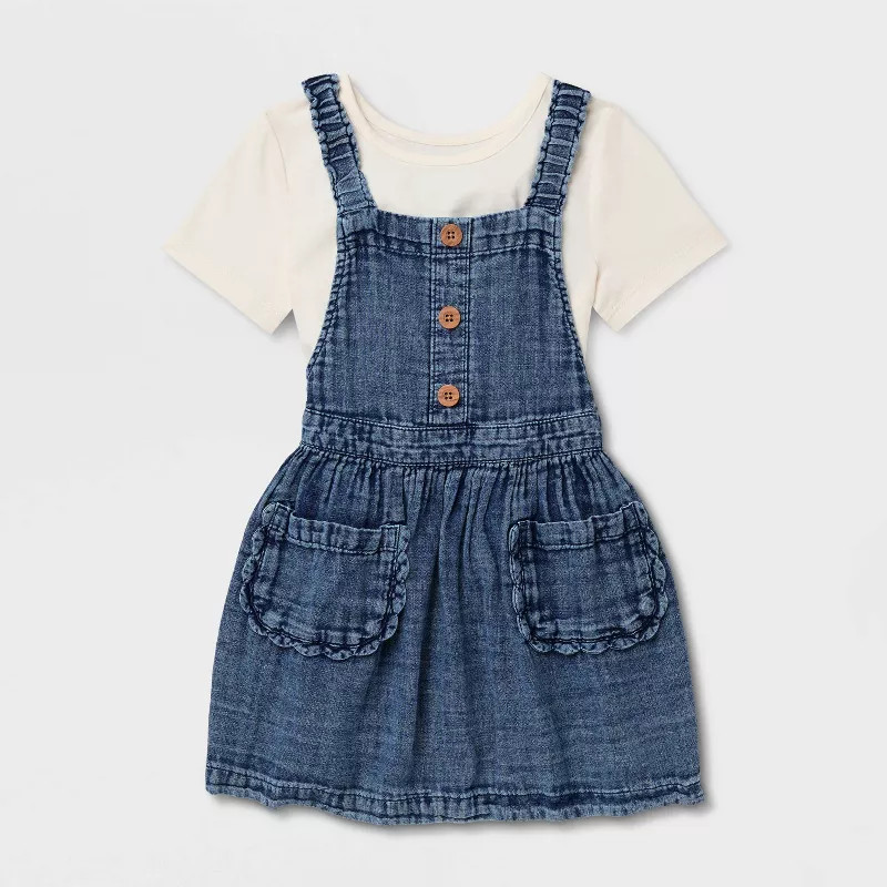 Toddler Girls' Denim Dress Set 2pc - Cat & Jack™ Cream 4T | Target