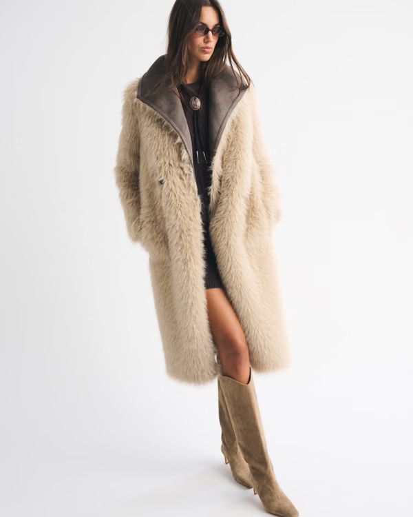Women's Reversible Vegan Suede Shearling Long Coat | Women's Coats & Jackets | Abercrombie.com | Abercrombie & Fitch (US)