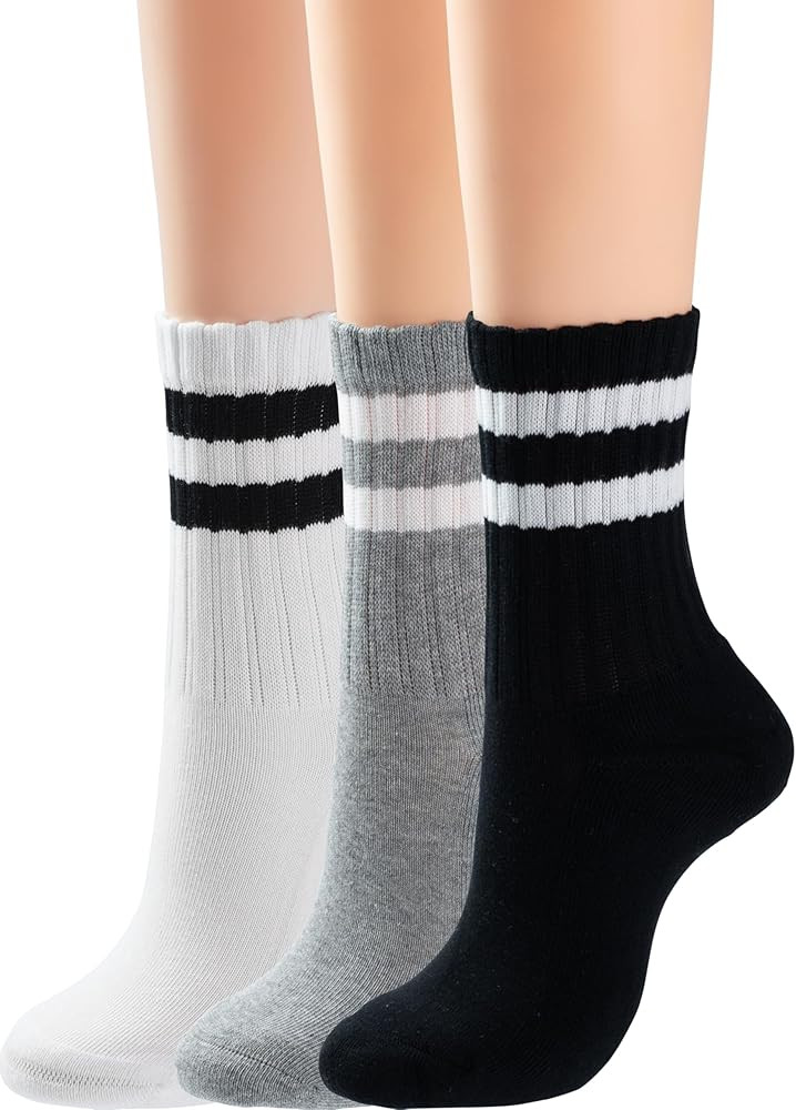 BomKinta Womens Striped Crew Socks - Retro Above Ankle Cotton Sock - Casual Cozy Athletic Style S... | Amazon (US)
