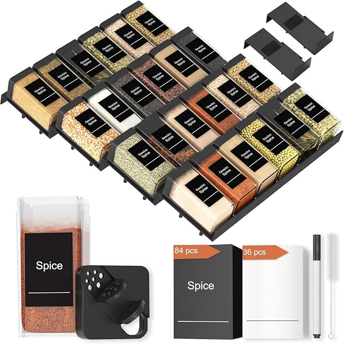 Famhap Spice Drawer Organizer 24 Pcs with 24 Plastic Spice Jars and Labels，Interlocking Expanda... | Amazon (US)