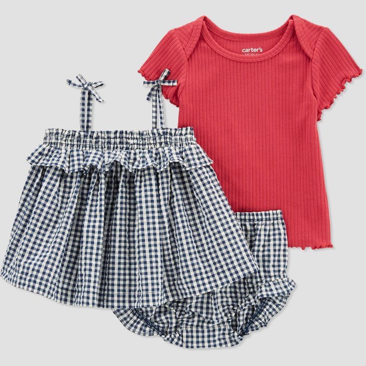 Carter's Just One You®️ Baby Girls' 3pc Gingham Top & Bottom Set - Blue/Red | Target