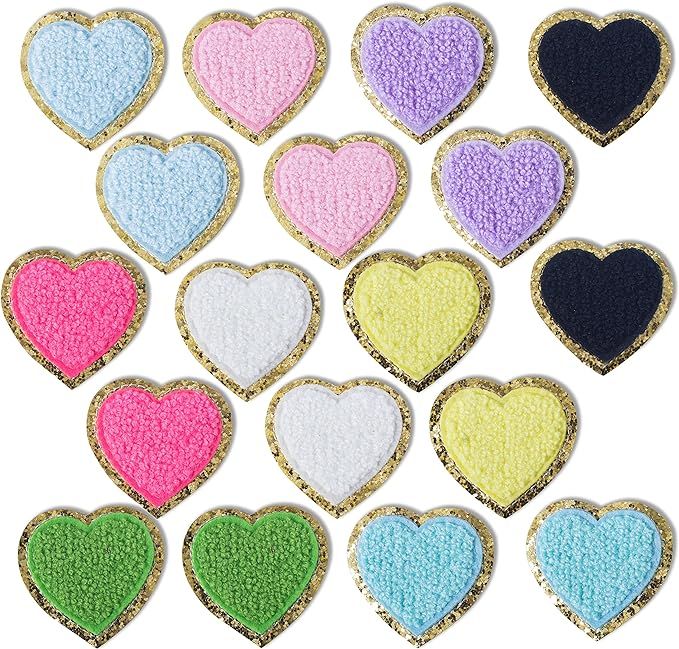 18 Pack Iron on Sew on Love Heart Patches - Chenille Decoration Repair Patches for Clothing Hats ... | Amazon (US)