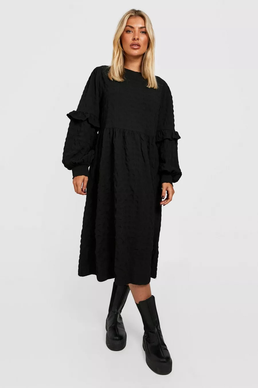Textured Tiered Smock Dress | Boohoo.com (US & CA)