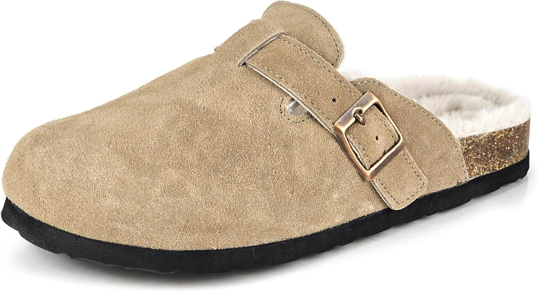 Venecore Erica Women's Cork Footbed Clogs Genuine Soft Suede Fuzzy Faux Fur Lined Comfort Cushion... | Amazon (US)