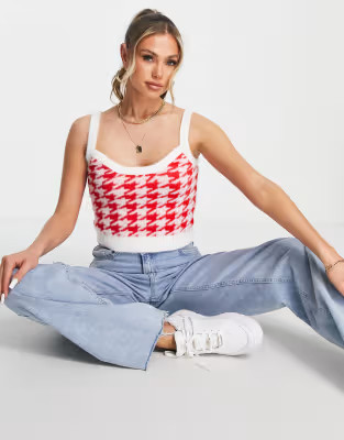 Missguided knitted houndstooth cropped singlet in red (part of a set) | ASOS (Global)