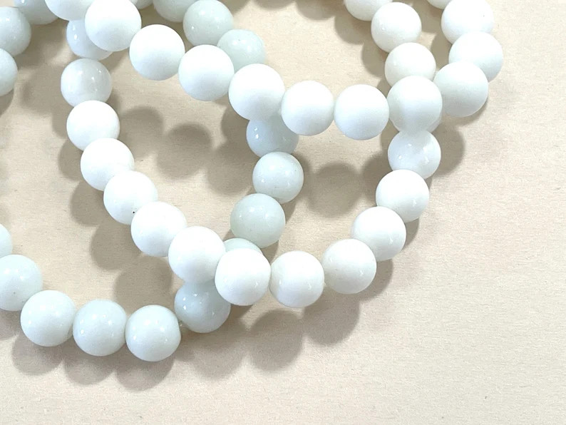 50 Pcs White Glass Beads for Jewelry Making, Bulk 8mm Shiny White, Matte White or Milk Glass, Nec... | Etsy (Global)