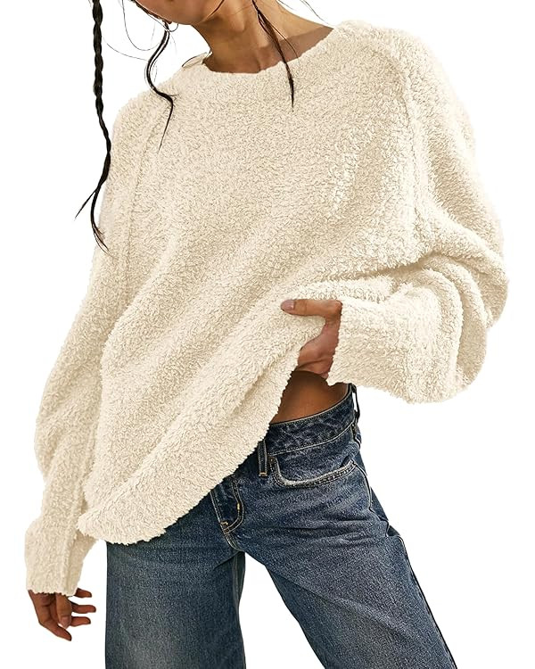 Beaully Women's Oversized Long Sleeve Crewneck Fuzzy Knit Warm Sweaters 2024 Fall Pullover Sweate... | Amazon (US)