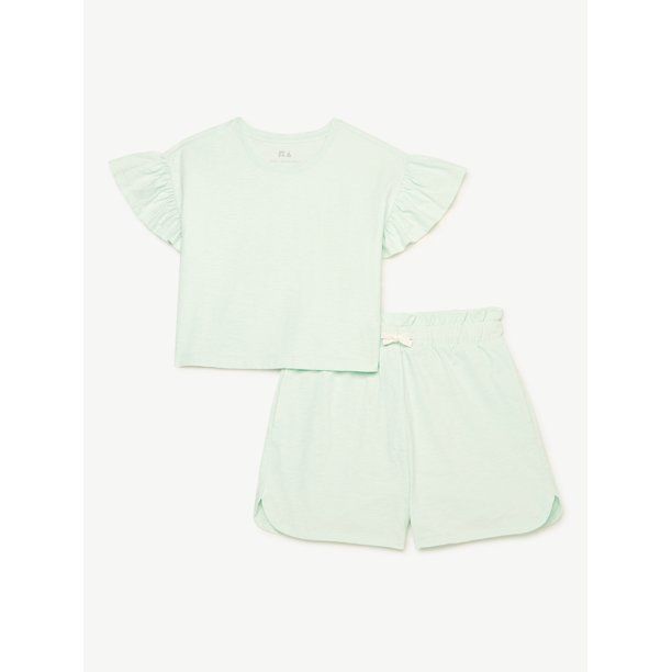 Free Assembly Girls Bell Sleeve T-Shirt and Shorts, 2-Piece Set, Sizes 4-18 | Walmart (US)
