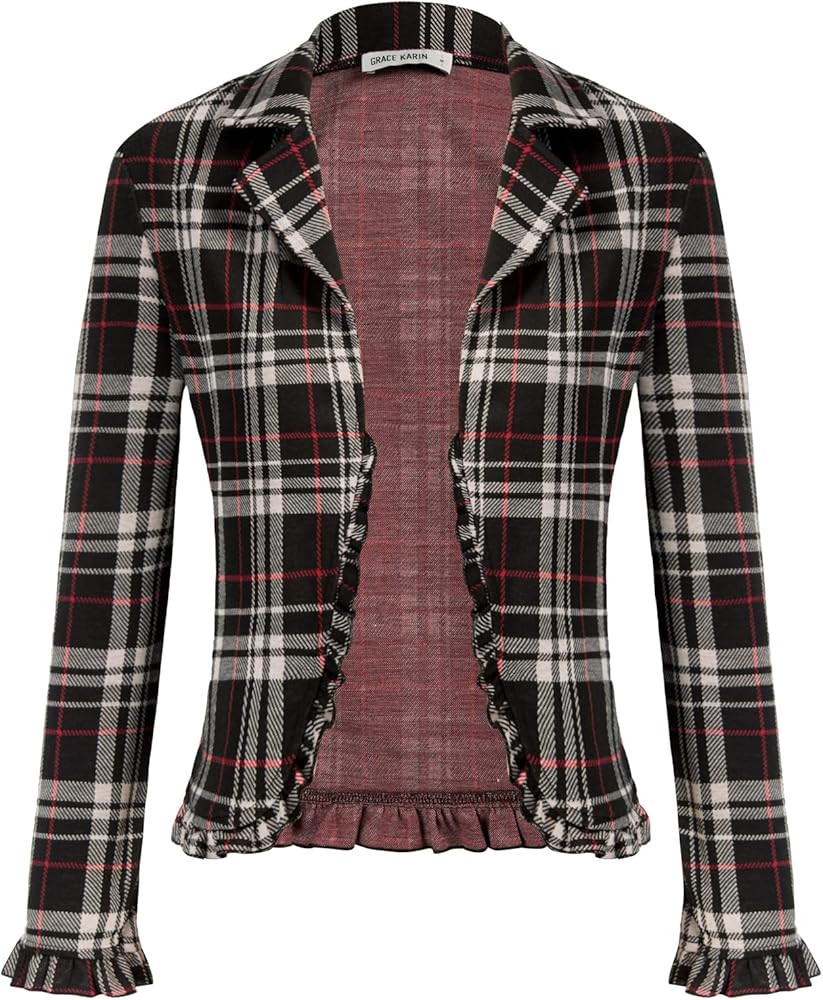 GRACE KARIN 2024 Women Casual Suit Jacket Plaid Lightweight Work Office Blazer | Amazon (US)