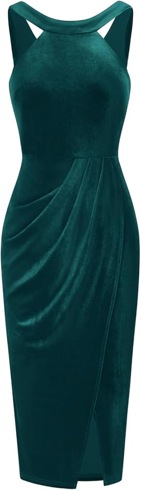 GRACE KARIN Women's Halter Neck Sleeveless Dress      
 Velvet Dress | Amazon (US)