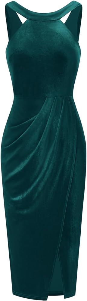 GRACE KARIN Women's Halter Neck Sleeveless Dress      
 Velvet Dress | Amazon (US)