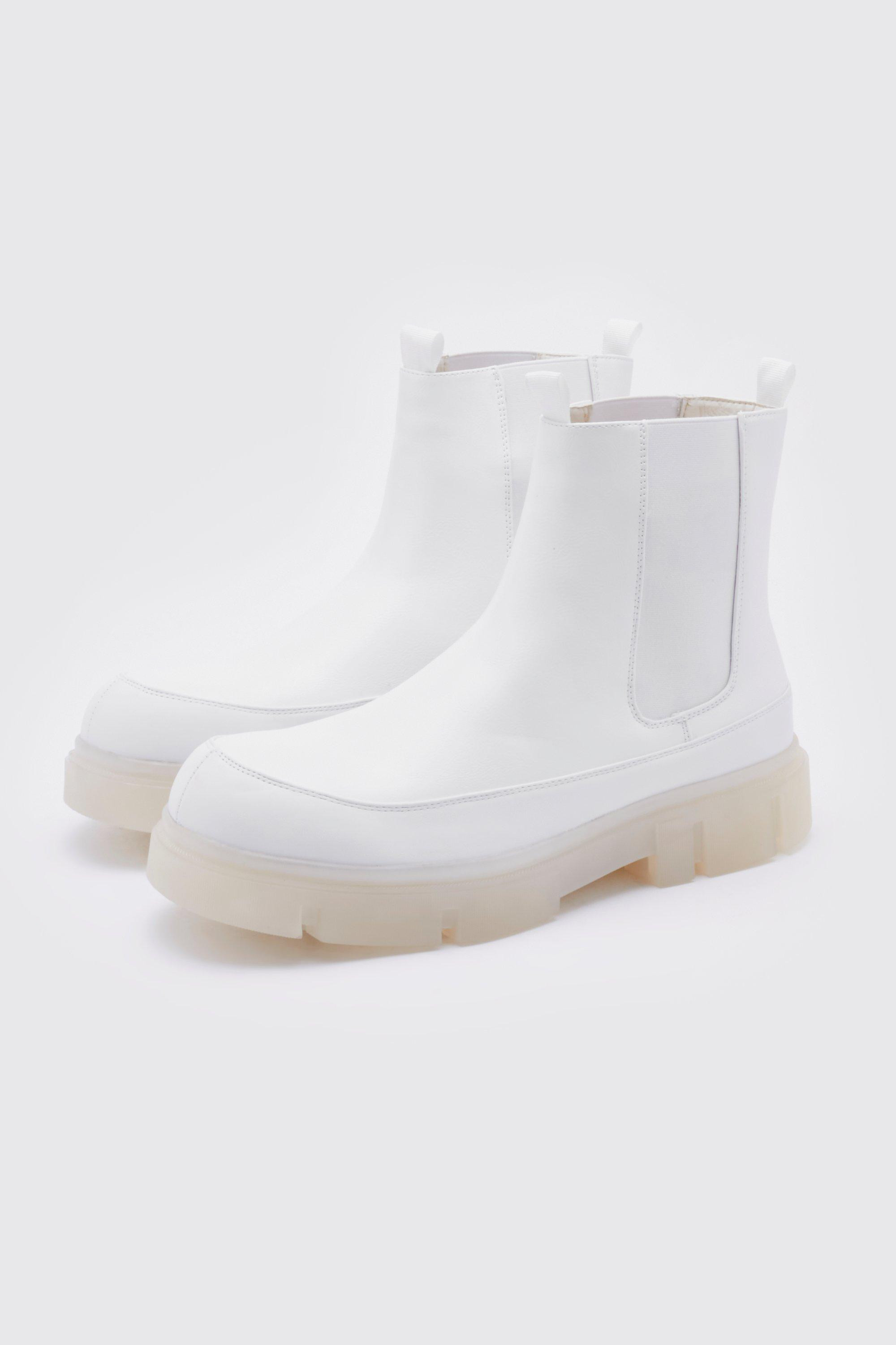 Womens Track Sole Chelsea Boot - White - 10 | Boohoo.com (US & CA)