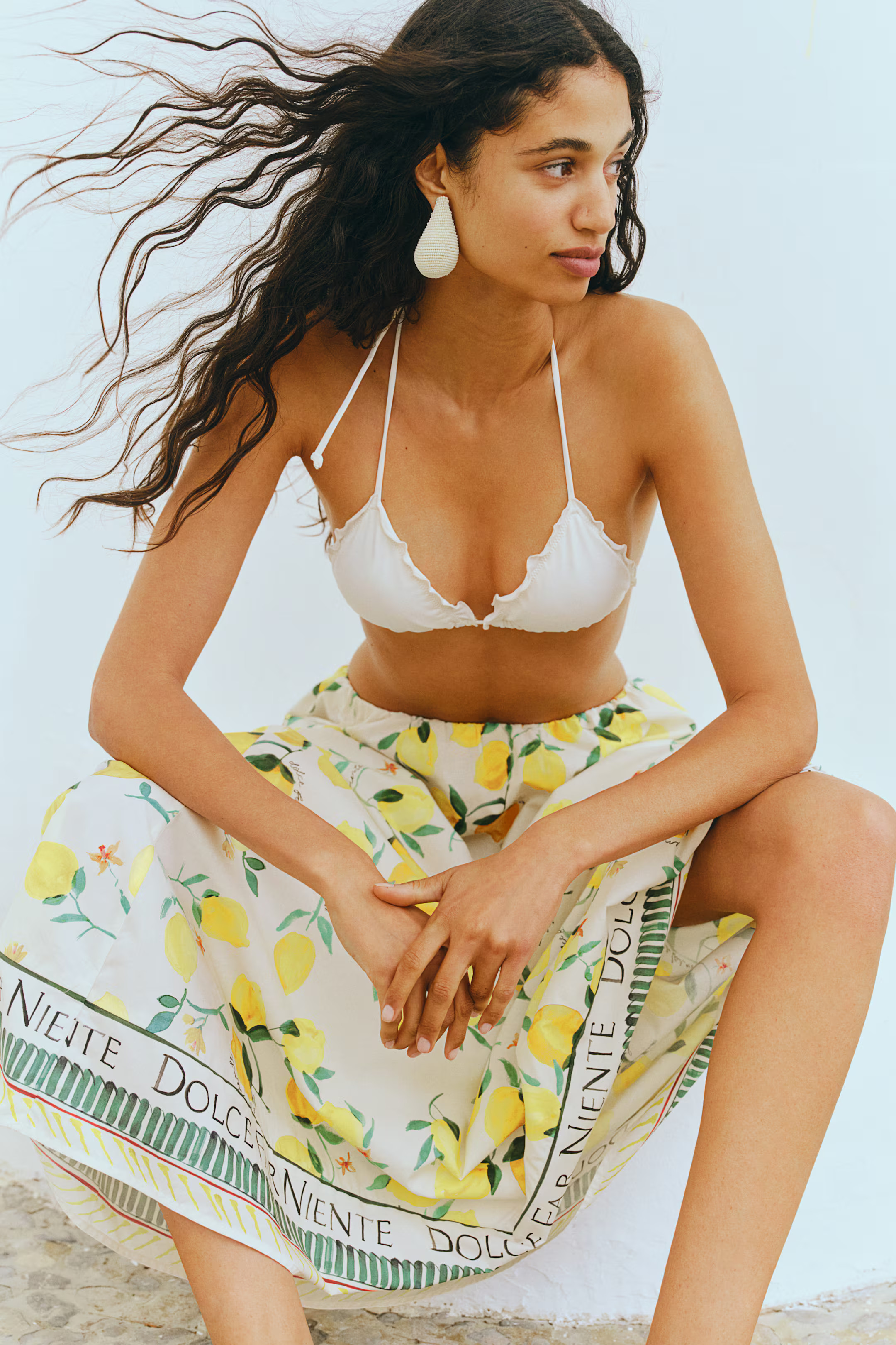 Maxirock aus Leinenmix - Hoher Bund - Maxi - Cremefarben/Zitronen - Ladies | H&M AT | H&M (DE, AT, CH, NL, FI)