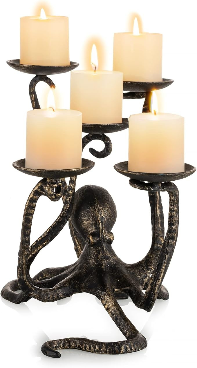 Sziqiqi Gothic Candle Holder Octopus Decor for Pillars Tealight Fireplace Candelabra 5 Candles fo... | Amazon (US)
