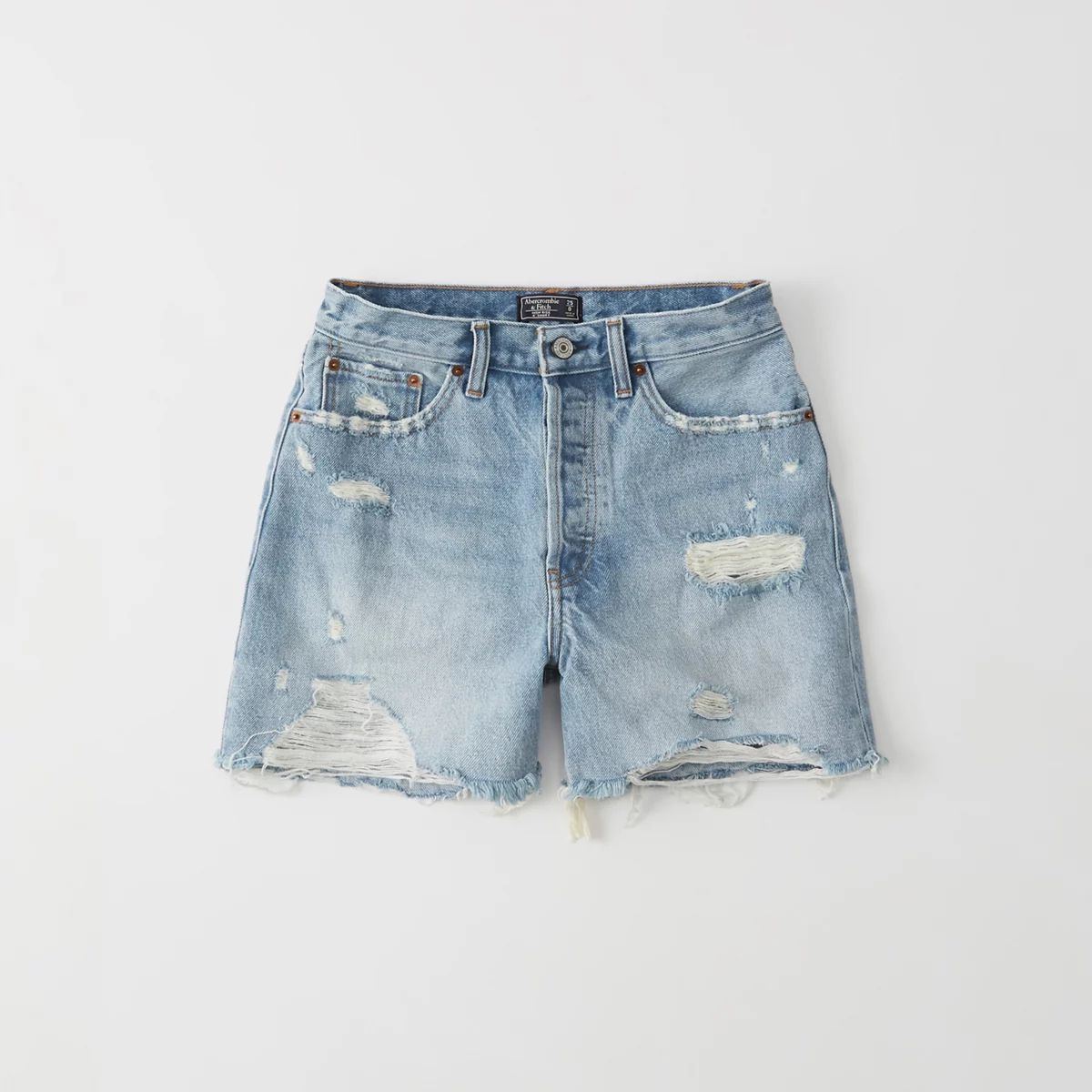 High Rise Rigid Mid-Length Denim Shorts | Abercrombie & Fitch US & UK