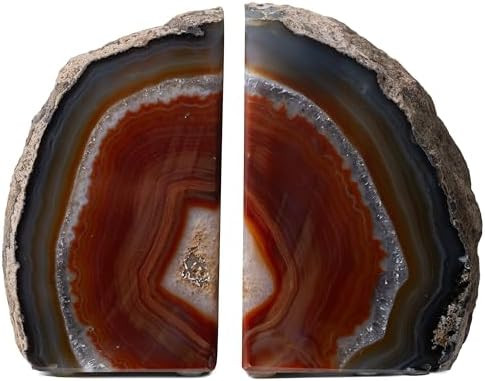 Nature's Decorations Agate Bookends - A Quality Brown Geode with Non-Skid Rubber Bumpers for Shel... | Amazon (US)