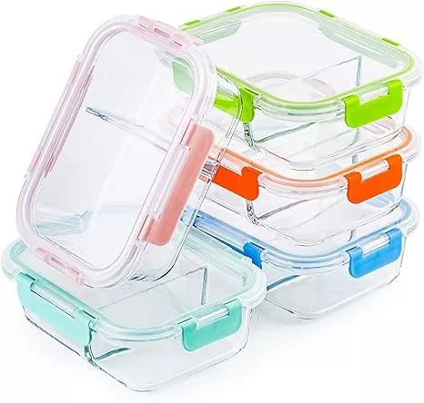 S SALIENT Glass Meal Prep Containers 3 Compartment - Bento Box Glass Lunch  Containers - Meal Prep Glass Container-Food Storage Containers with Lids