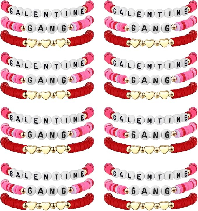 Tondiamo 24 Pcs Galentine Gang Bracelets Galentine's Day Decor Polymer Clay Beaded Bracelets Vale... | Amazon (US)