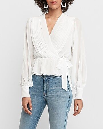 Pleated Wrap Front Side Tie Peplum Top | Express