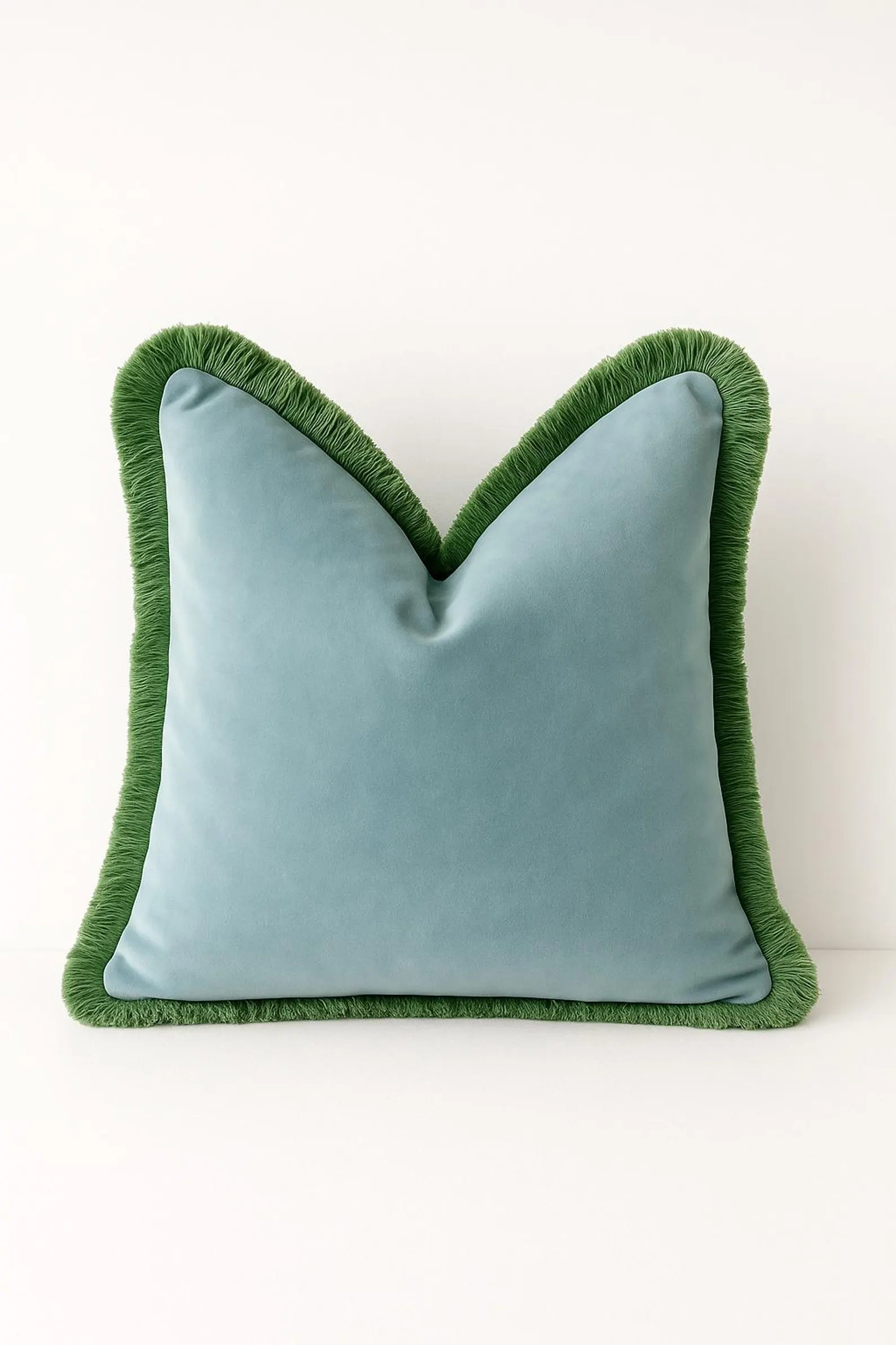 Fringe Velvet Pillow Cover – Light Blue with Sage Green Trim |  Lumbar or Bolster Cover | Chino... | Etsy (US)