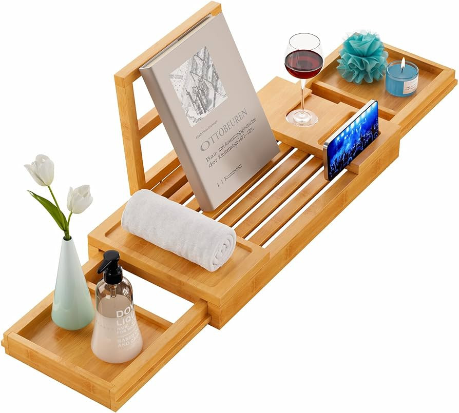 Yirilan Bamboo Bathtub Tray, Expandable Bathroom Tray, Waterproof Tray Caddy, Perfect Bath Caddy ... | Amazon (US)