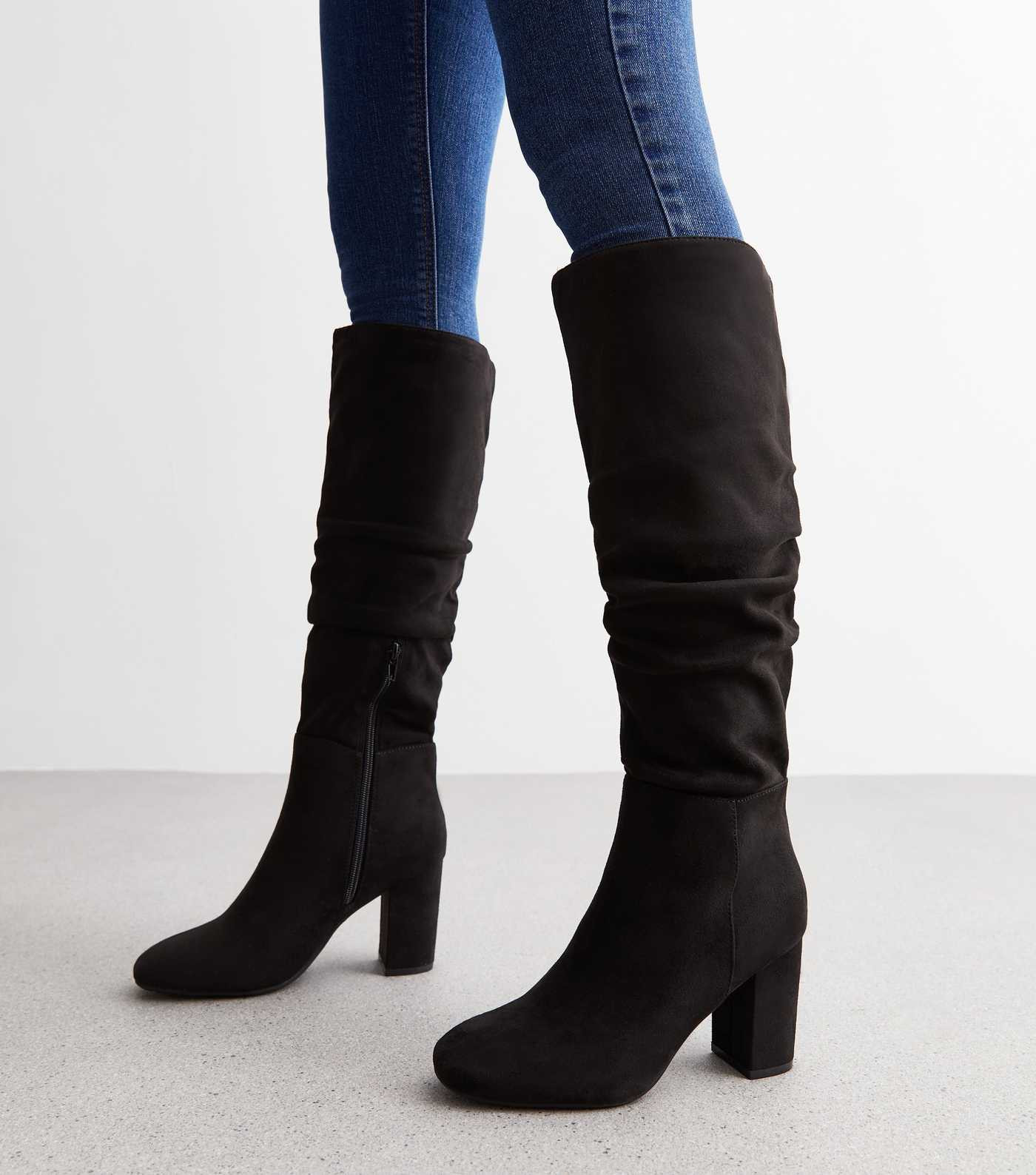 Black Suedette Slouchy Block Heel Knee High Boots | New Look | New Look (UK)