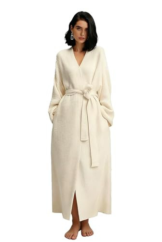 Premium Women's Double-Sided Fleece Robe Long Plush Flannel Pajamas Soft Warm (US, Alpha, Large, Regular, Regular, White) | Amazon (US)