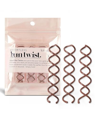 Kitsch Spiral Bobby Pins for Girls and Women - Hair Bun Maker | Rounded Tips, Chip-Resistant Bun Twist Spiral Hair Pins | Secure Hold All-Day - 3Pcs, Brown | Amazon (US)
