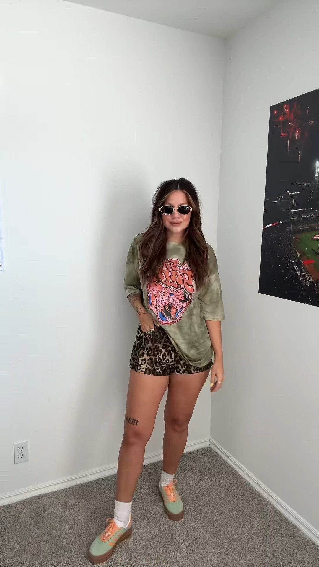 Cutie graphic outfit! 

150lbs 5’3 wearing mediums, shorts run small if in between size up. 

#LTKFindsUnder50 #LTKStyleTip #LTKShoeCrush