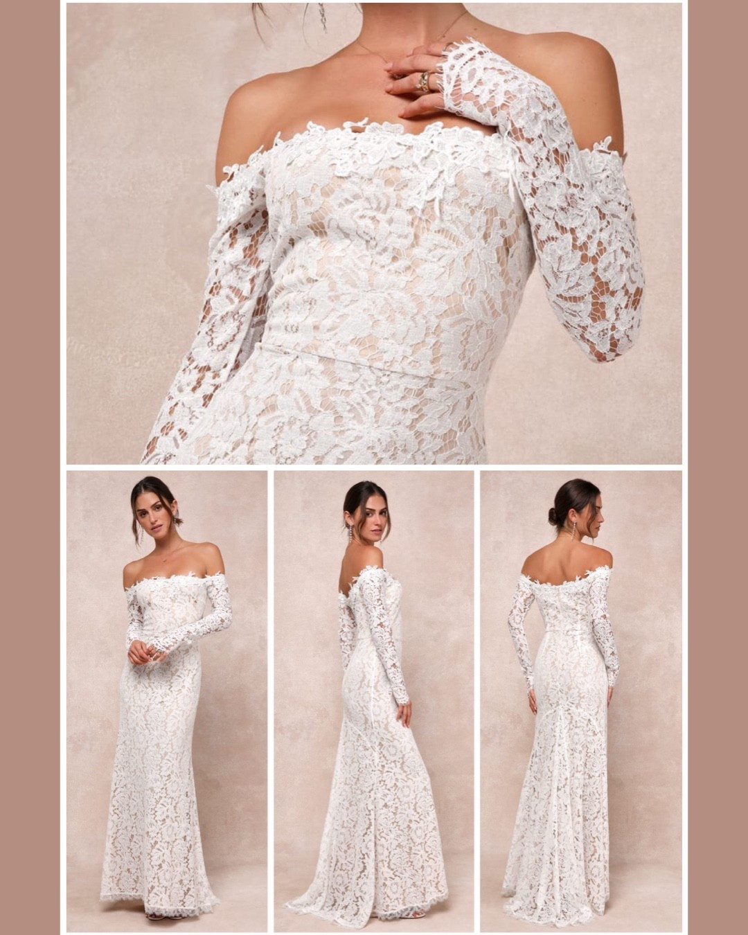 Beautiful white lace off the shoulder maxi dress at Lulus for under $150! Fall wedding ready for the bride to be! 

#LTKWedding #LTKSeasonal #LTKStyleTip