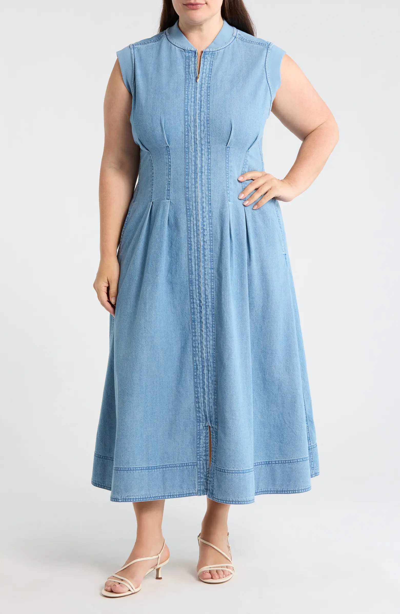 Pintuck Denim Midi Dress | Nordstrom