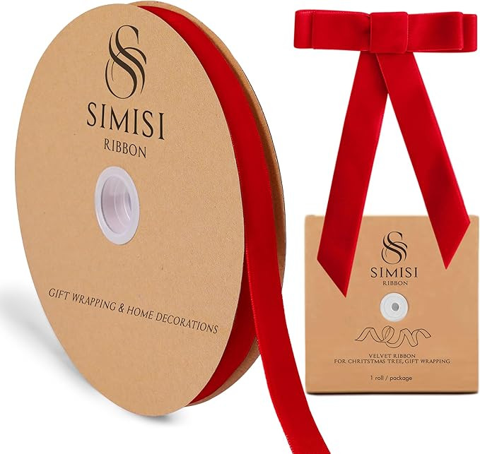 Red Velvet Ribbon 5/8'' 25 Yards for Christmas Tree, Gift Wrapping, Flower Bouquet, Wreath Decora... | Amazon (US)