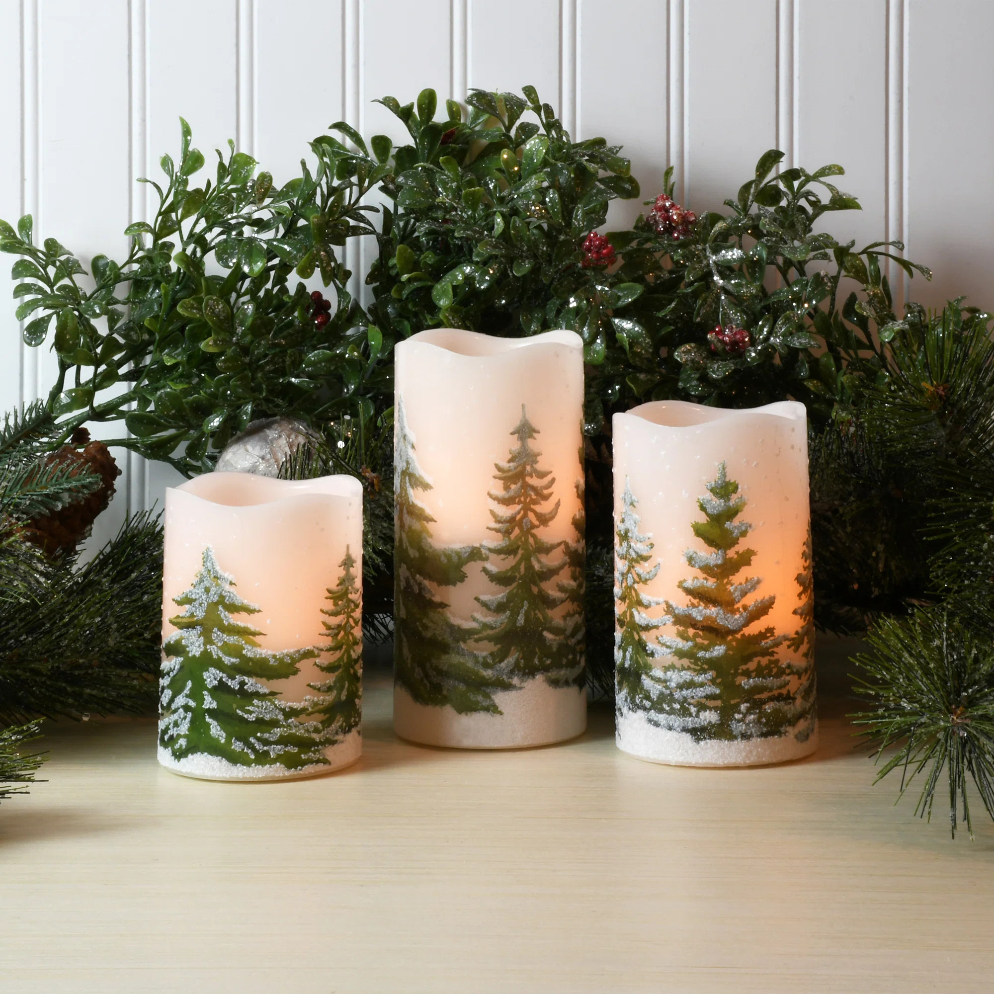 Battery Operated Green Pines LED Wax Candles | Wayfair North America