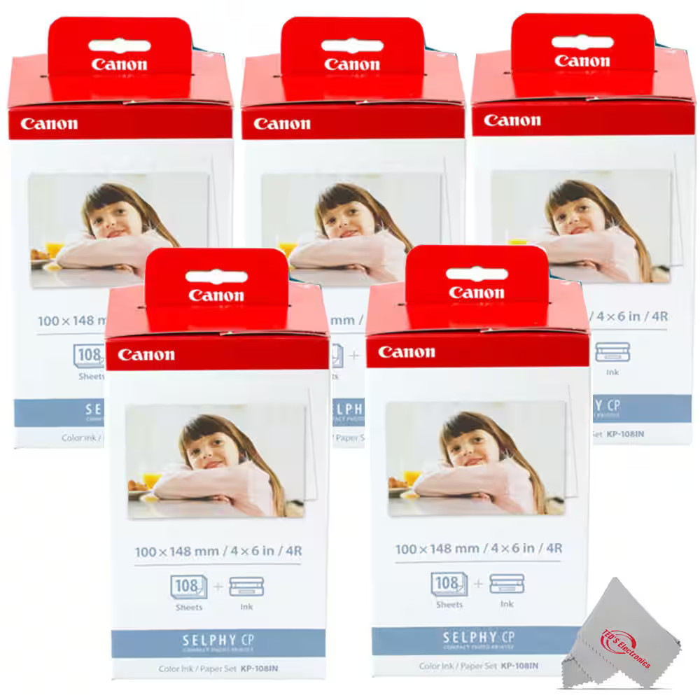 Five Pack Canon KP-108IN Selphy Color Ink 4x6 & Paper Set for SELPHY CP910 CP900 | Best Buy U.S.