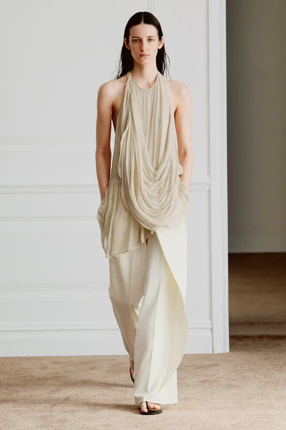 ZARA WOMAN COLLECTION Halter top made from spun viscose. Featuring draped detail on the front. Op... | Zara UK