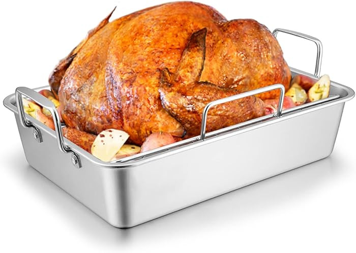 Roasting Pan with Rack for Turkey Chicken, Joyfair Stainless Steel Roaster Pan and V-rack for Toa... | Amazon (US)
