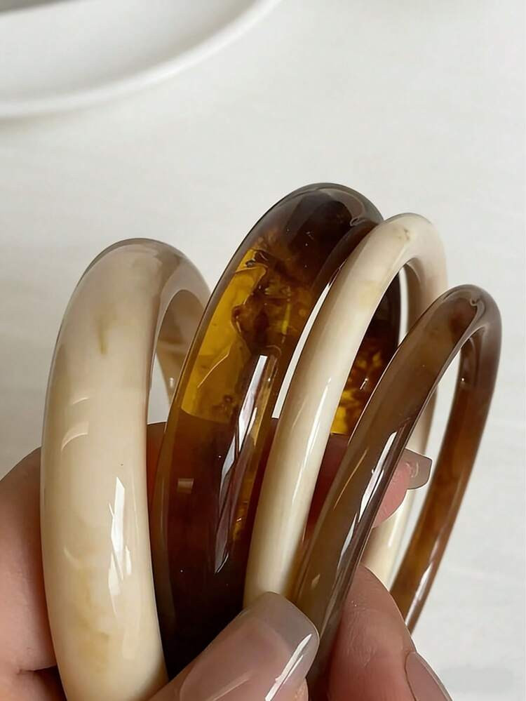 4pcs Elegant Retro Acrylic Round Bangle Bracelets For Women, Fashionable Simple Design, Suitable For Casual Wear And Occasions | SHEIN