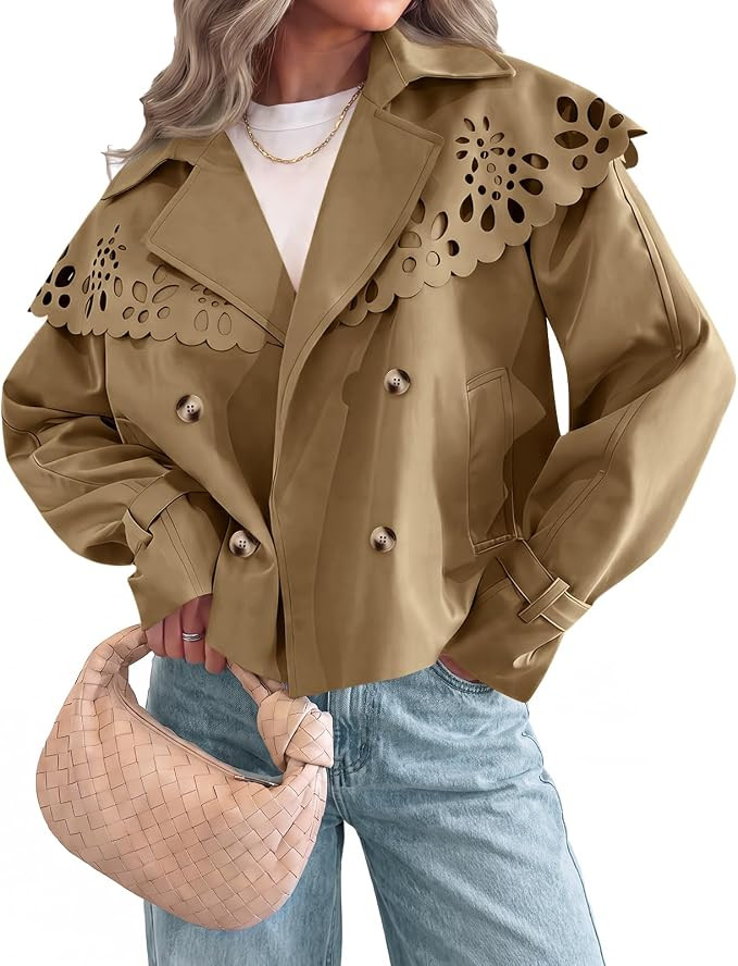 Tankaneo Women Cropped Trench Coat Cape Hollow Shoulder Jackets | Amazon (US)