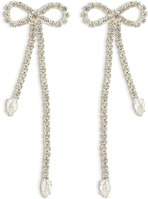 Trendy Bow Post Stud Gold Earrings for Women - Sparkly Cute Ribbon Drop Dangle Fashion Jewelry Gi... | Amazon (US)