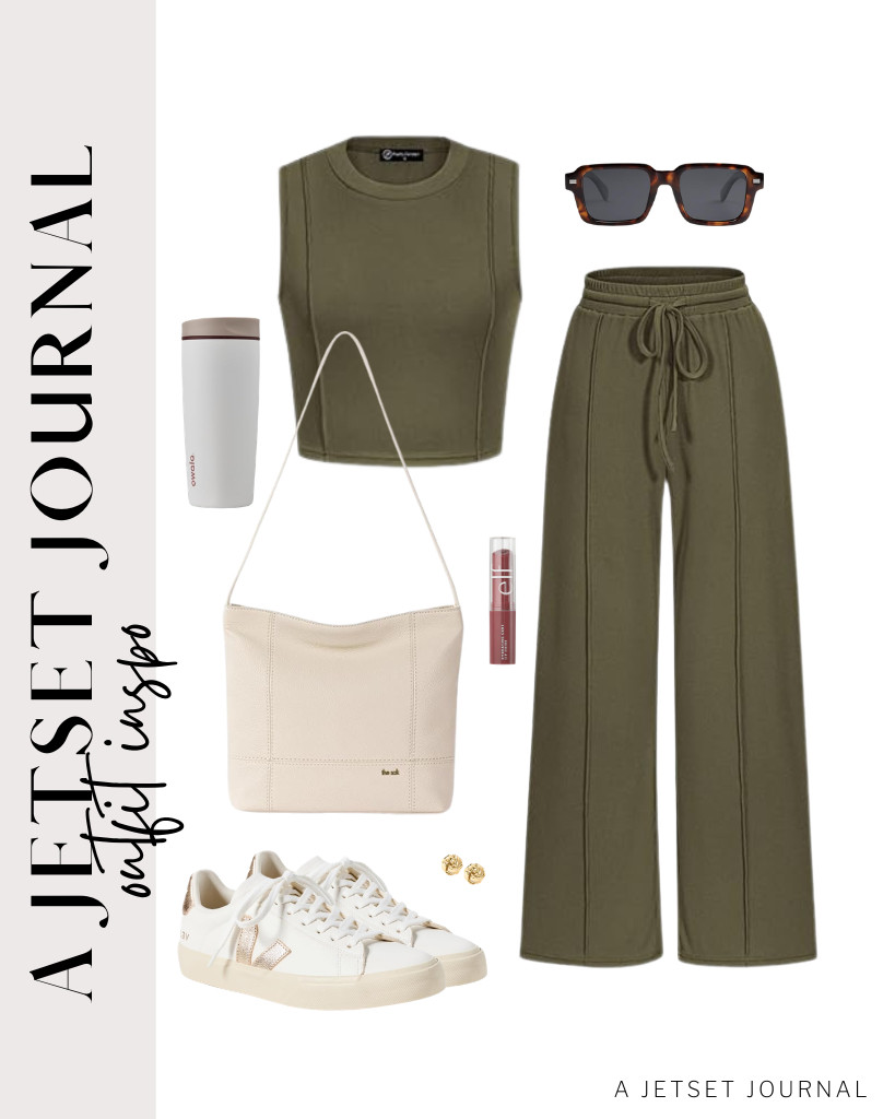 Our next outfit is this army green loungewear set from PRETTYGARDEN. It looks so nice with Veja Campo sneakers and The Sak's bag. This look is perfect for outdoor activities, so don’t forget your sunnies!

#LTKSeasonal #LTKSaleAlert #LTKTravel 

 