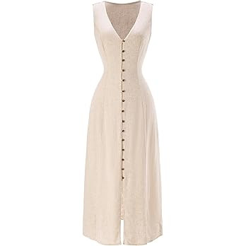 Women's Summer Button Down Maxi Dress Elegant Casual Tie Back V Neck Going Out Dresses | Amazon (US)