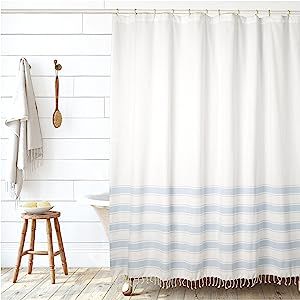 Folkulture Boho Shower Curtain Blue, 72 inch Shower Curtains for Bathroom with Tassels for Bathro... | Amazon (US)