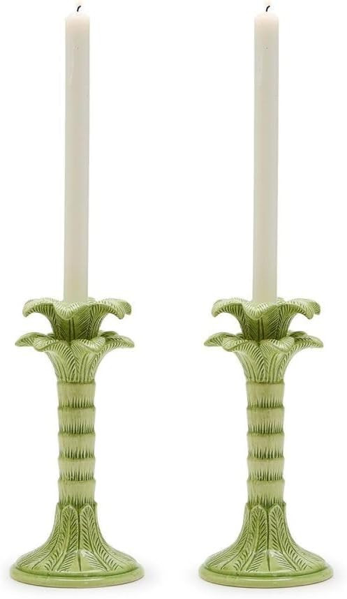 Two's Company Green Palm Leaf Set of 2 Taper Candlestick Holder - Ceramic, 54547 | Amazon (US)