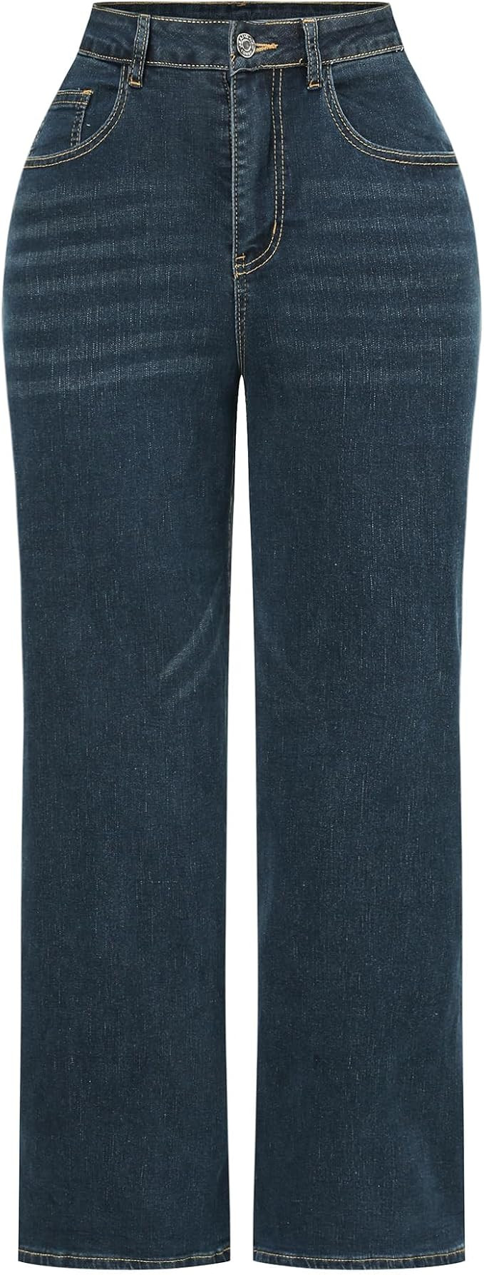 THUNDER STAR Womens High Waisted Wide Leg Jeans Stretchy Distressed Denim Pants | Amazon (US)