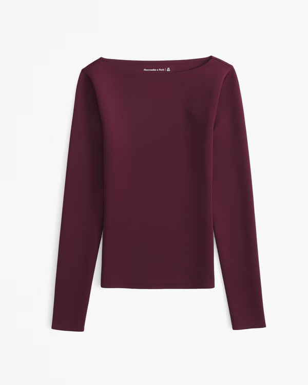Long-Sleeve Sculpt Matte Fabric Tuckable Slash Top | Abercrombie & Fitch (US)