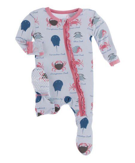 Dew & Strawberry Crab Types Full-Zip Ruffle Muffin Footie - Newborn & Infant | Zulily