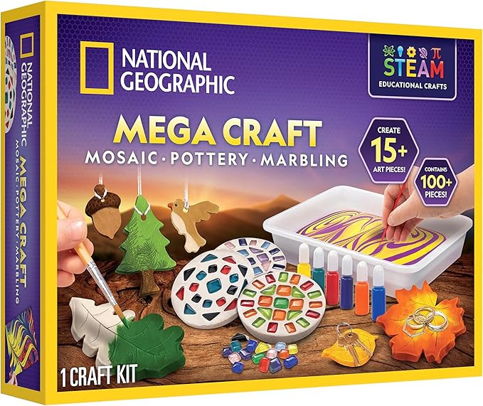 National Geographic Mega Arts and Crafts Kit for Kids – Mosaic Kit, Marbling Paint Kit & Air Dr... | Amazon (US)