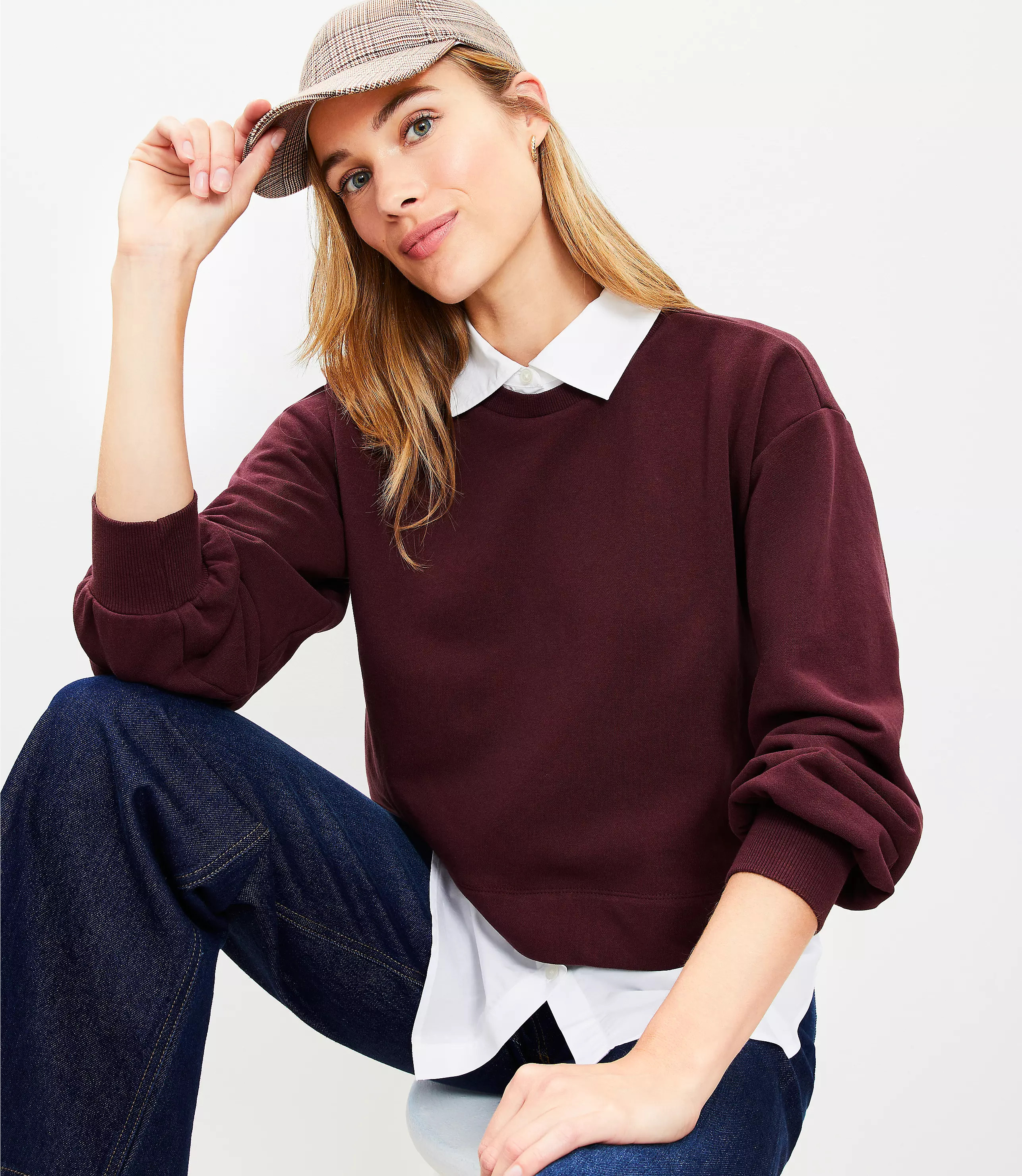 Poplin Layered Mixed Media Sweatshirt | LOFT